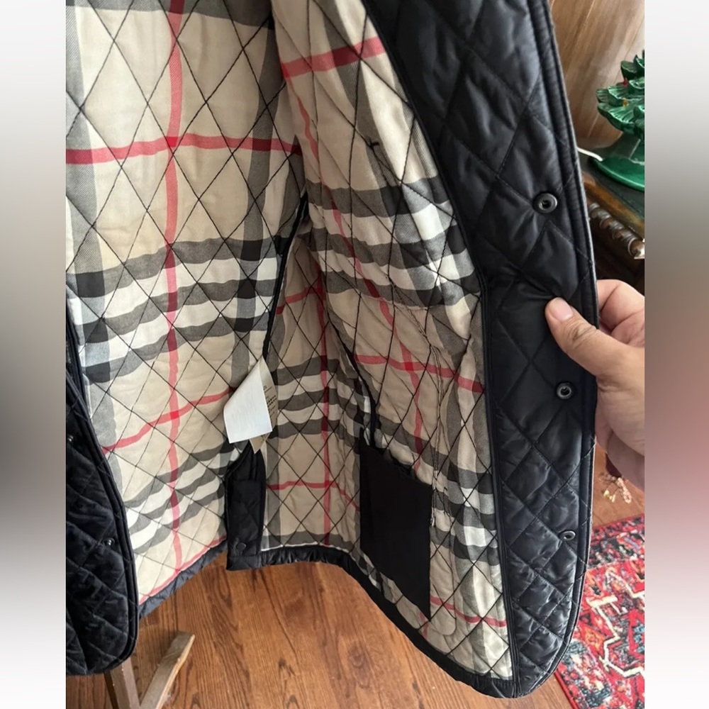 BURBERRY leather trim diamond Quilted Jacket coat navy blazer XL - Picture 7 of 10